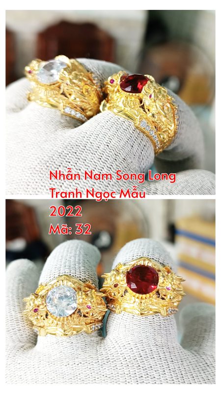 Nhẫn nam song long tranh ngọc mẫu_Mã 32