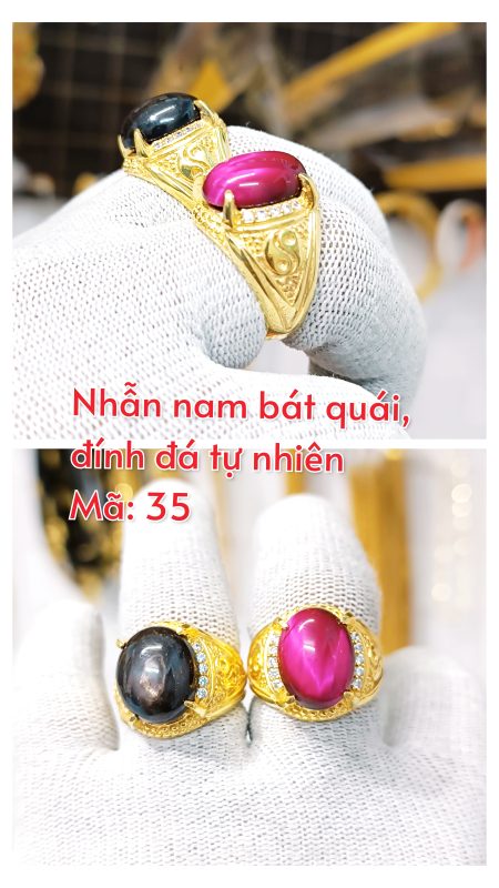 Nhẫn nam bát quái, đính đá tự nhiên_Mã 35