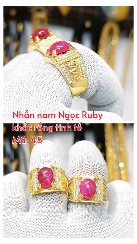 Nhẫn nam ngọc Ruby khắc rồng tinh tế_Mã 45