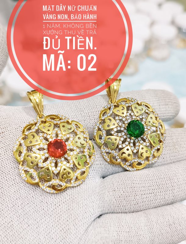 Mặt dây tim đan lá đính đá_ Mã 02