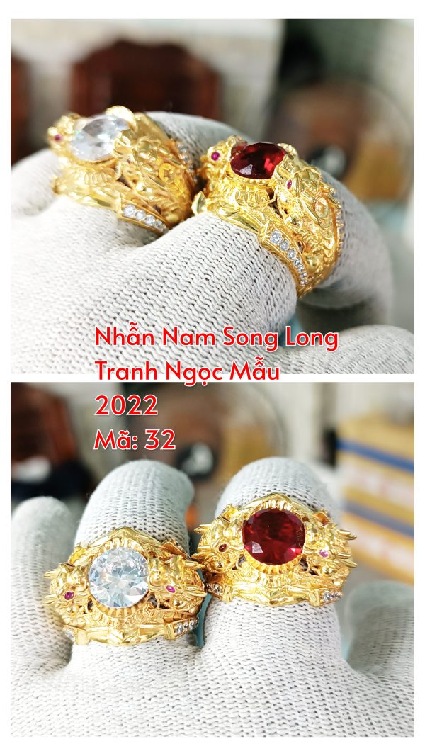Nhẫn nam song long tranh ngọc mẫu_Mã 32