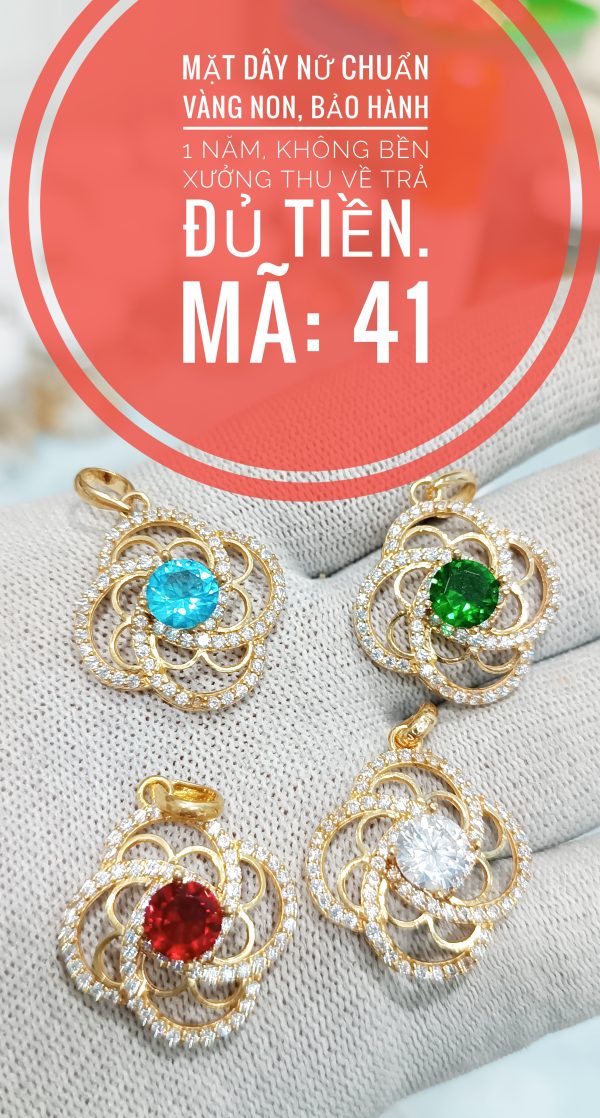 Mặt dây hoa mẫu đơn đính ngọc đủ màu_ Mã 41