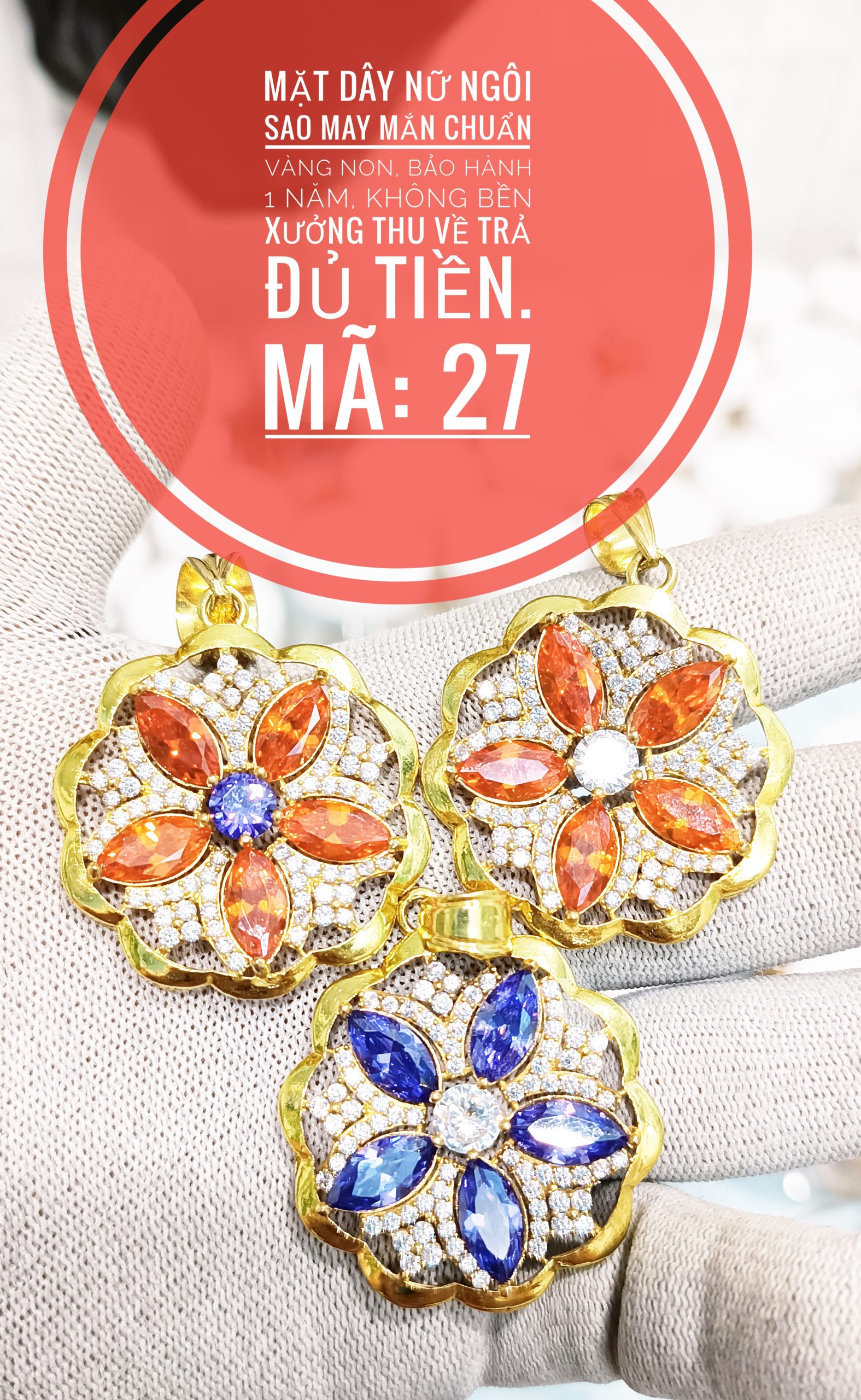 Mặt dây đính đá đủ màu_ Mã 27 Mặt dây đính đá đủ màu_ Mã 27
